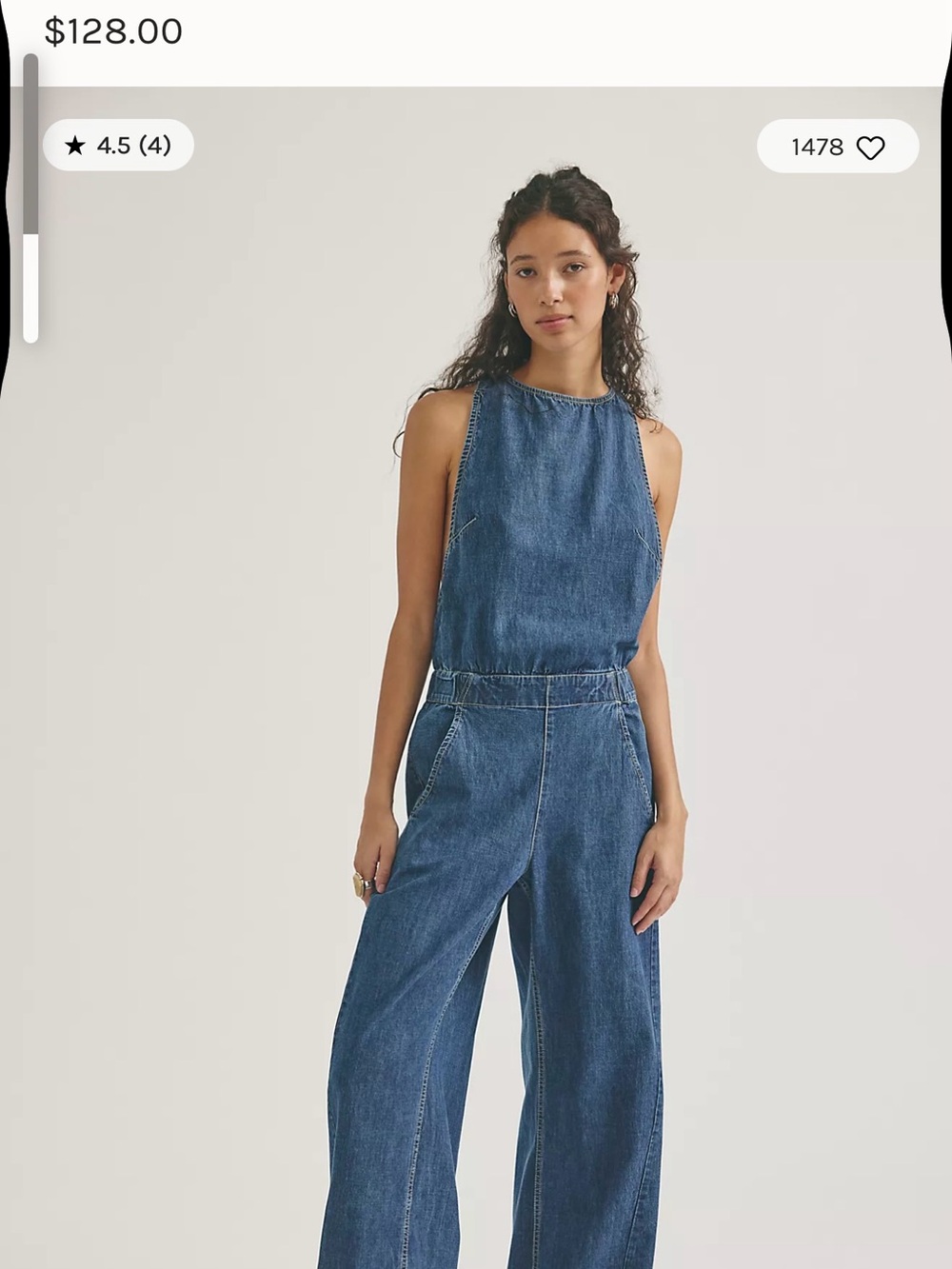 Free People Washed Blue Denim Wide-Leg Overalls